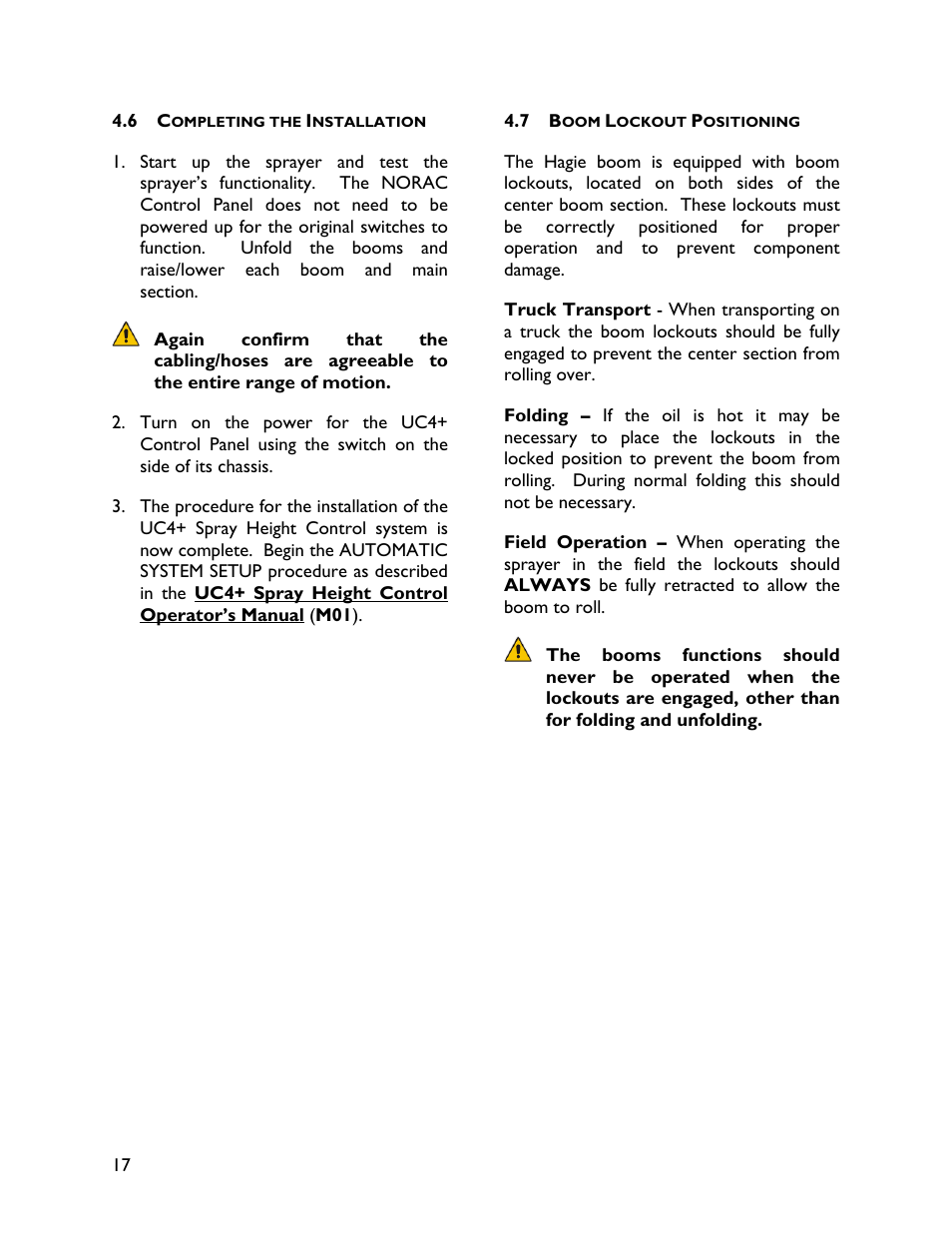 6 completing the installation, 7 boom lockout positioning | NORAC UC4+BC+HG4 User Manual | Page 20 / 22