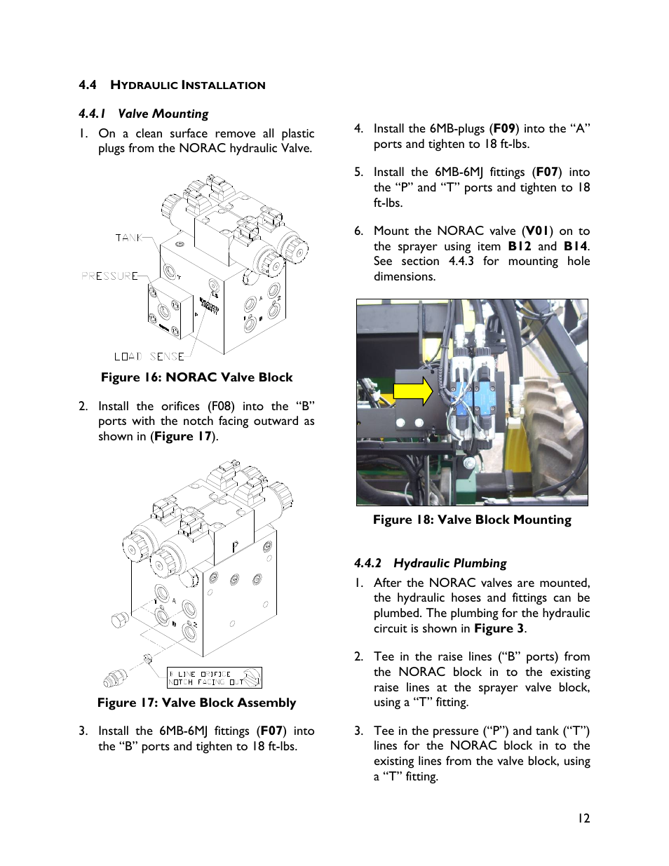 4 hydraulic installation, 1 valve mounting, 2 hydraulic plumbing | NORAC UC4+BC+MS User Manual | Page 15 / 28