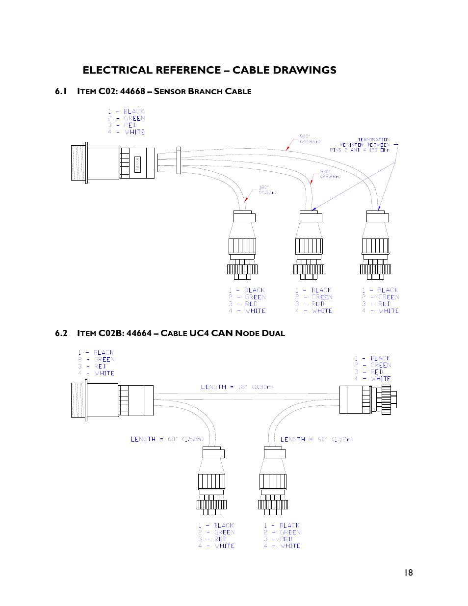 6 electrical reference – cable drawings, 1 item c02: 44668, 2 item c02b: 44664 | Electrical reference – cable drawings | NORAC UC4+BC+MS User Manual | Page 21 / 28