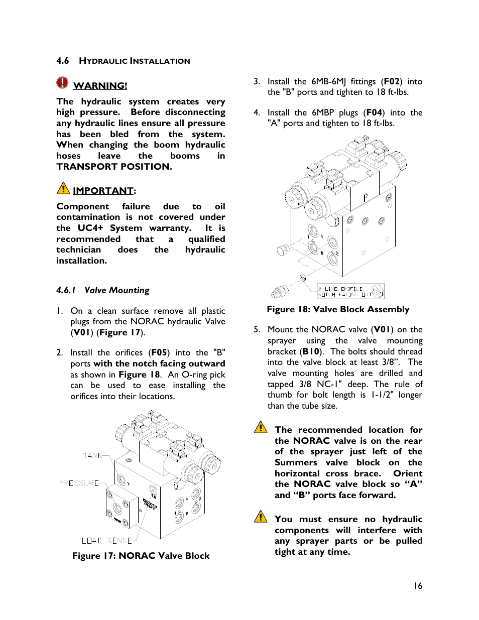 6 hydraulic installation, 1 valve mounting | NORAC UC4+BC+SM2 User Manual | Page 19 / 35