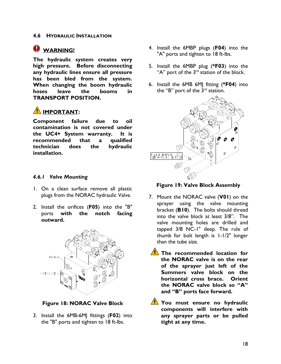 6 hydraulic installation, 1 valve mounting | NORAC UC4+BC+SM4 User Manual | Page 21 / 37