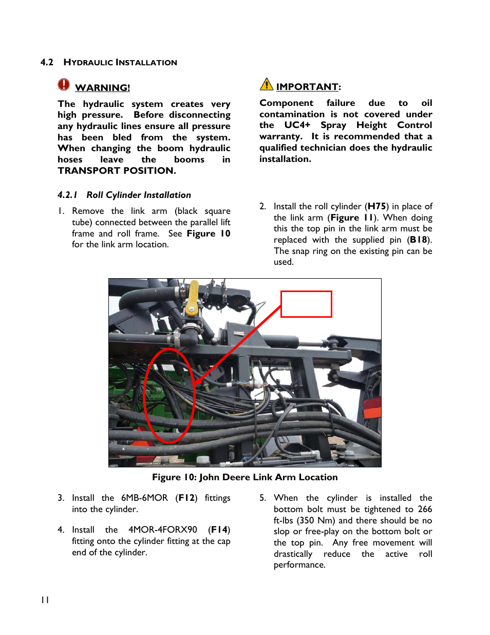 2 hydraulic installation, 1 roll cylinder installation | NORAC 4467BC+4B User Manual | Page 14 / 27