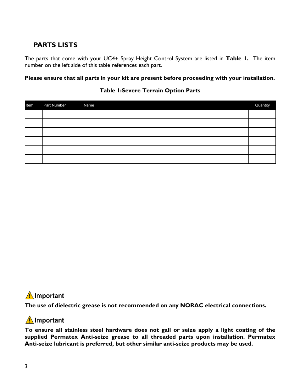 3 parts lists, Parts lists | NORAC 4465BC+HG User Manual | Page 6 / 14