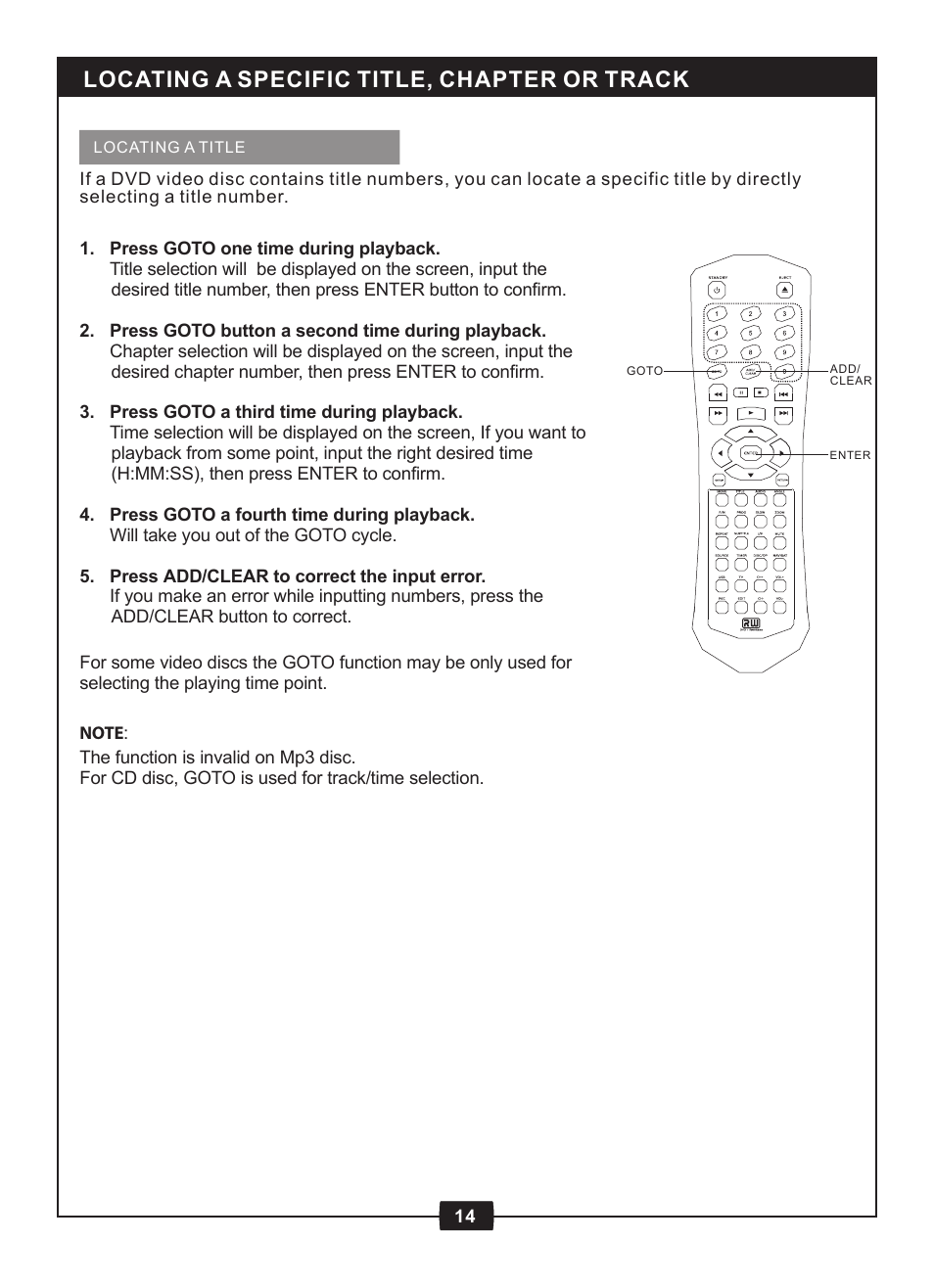 Locating a specific title, chapter or track | Centrios 1611305 User Manual | Page 16 / 33