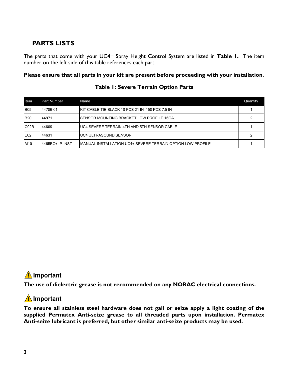 3 parts lists, Parts lists | NORAC 4465BC+LP User Manual | Page 6 / 14