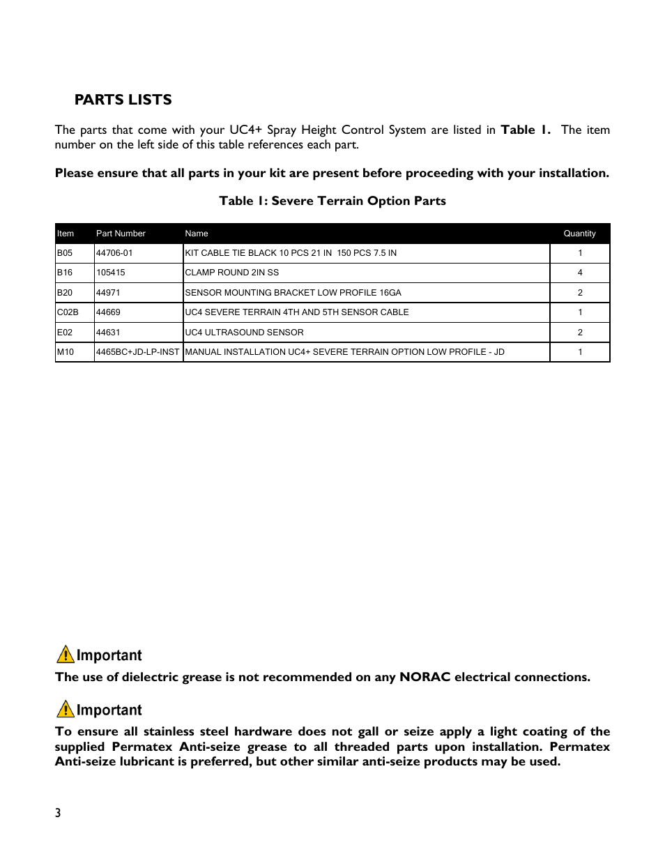 3 parts lists, Parts lists | NORAC 4465BC+JD-LP User Manual | Page 6 / 14