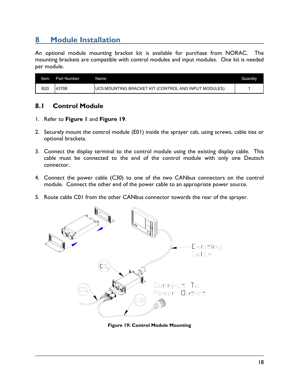 8 module installation, 1 control module | NORAC UC5-BC-AP02 User Manual | Page 21 / 36