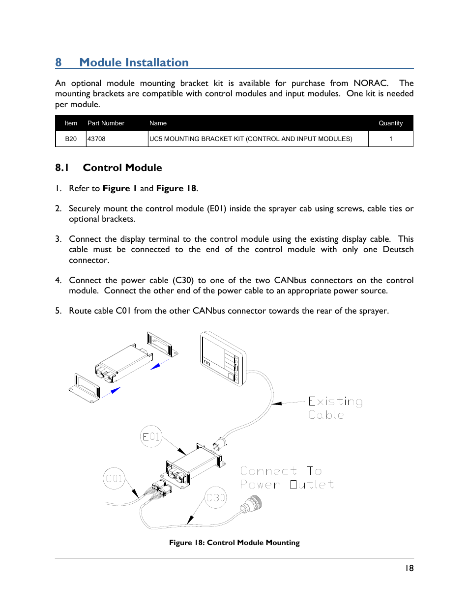 8 module installation, 1 control module | NORAC UC5-BC-CS01 User Manual | Page 21 / 36