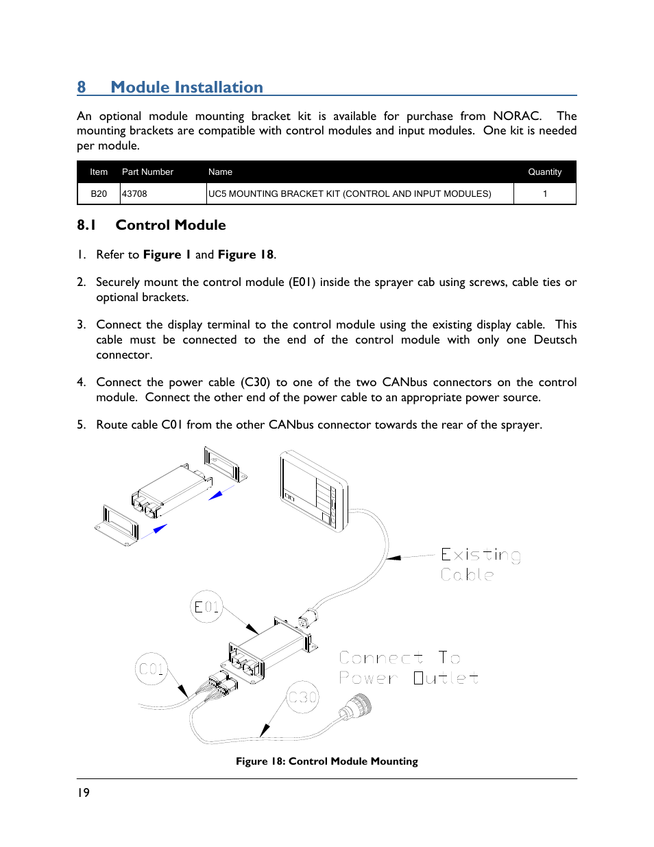 8 module installation, 1 control module | NORAC UC5-BC-CS02 User Manual | Page 22 / 37