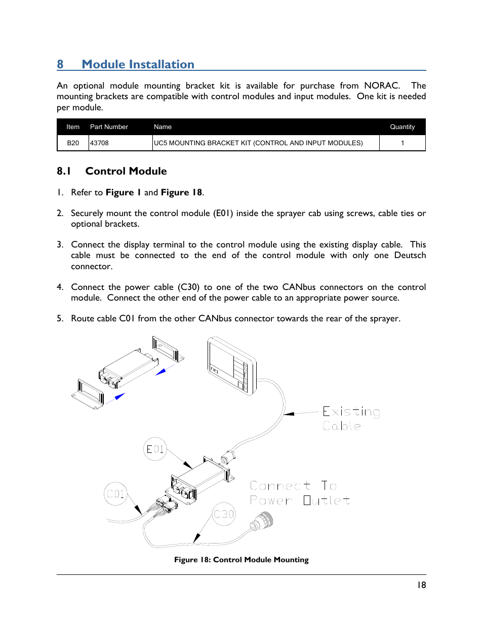 8 module installation, 1 control module | NORAC UC5-BC-CS03 User Manual | Page 21 / 36