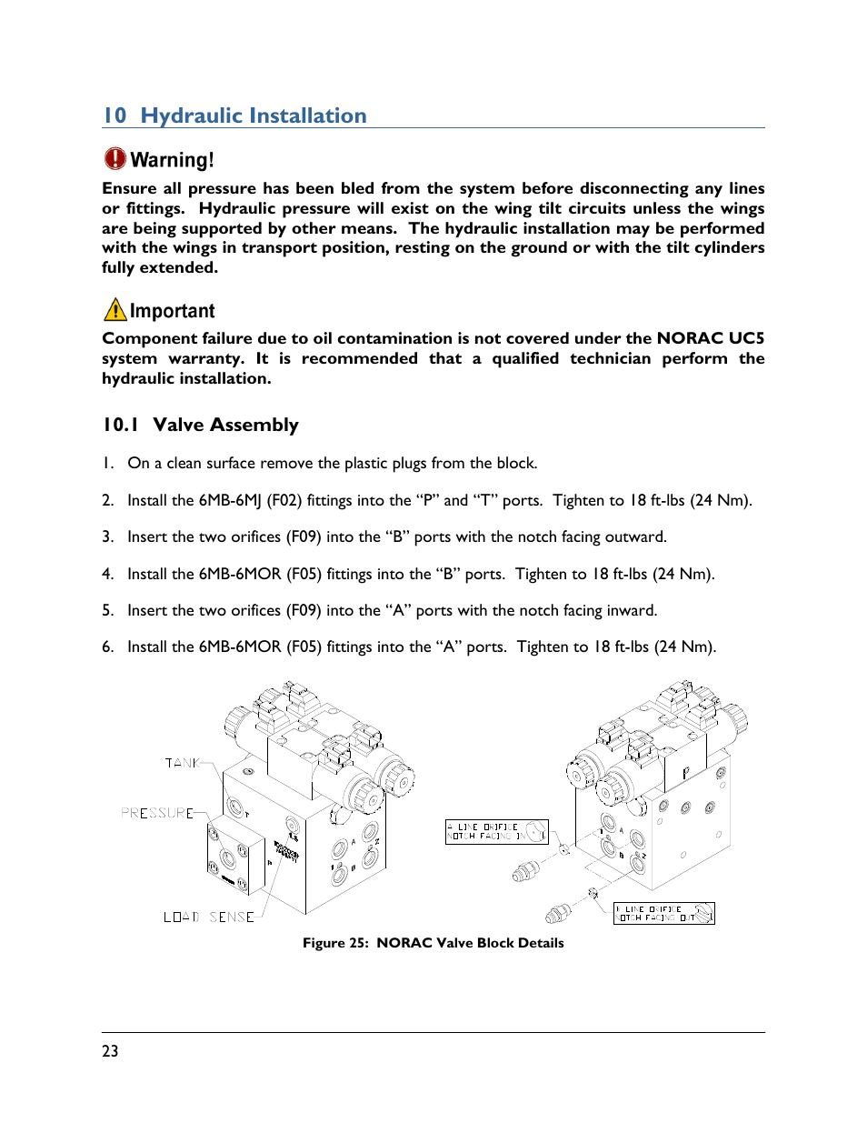 10 hydraulic installation, 1 valve assembly | NORAC UC5-BC-CS03 User Manual | Page 26 / 36