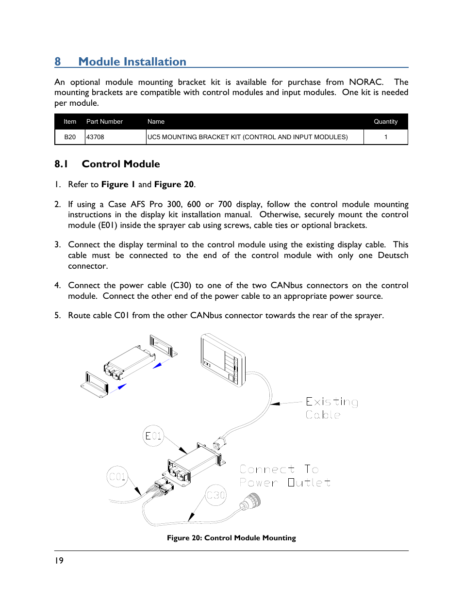 8 module installation, 1 control module | NORAC UC5-BC-CS05 User Manual | Page 22 / 40