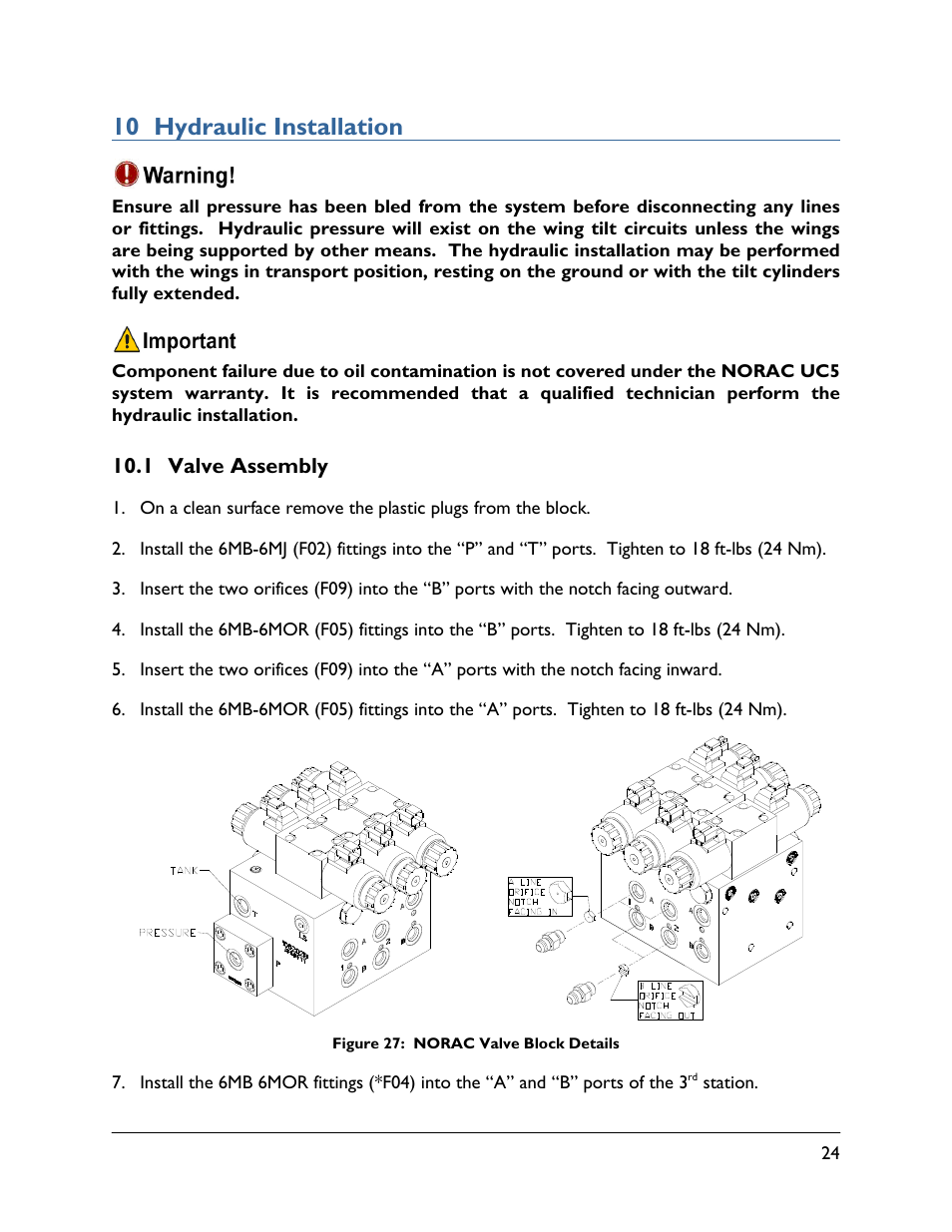 10 hydraulic installation, 1 valve assembly | NORAC UC5-BC-CS05 User Manual | Page 27 / 40