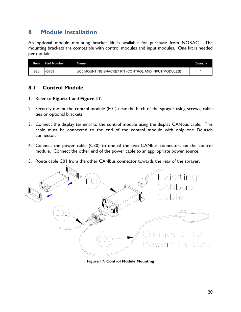 8 module installation, 1 control module | NORAC UC5-BC-FC02 User Manual | Page 23 / 40