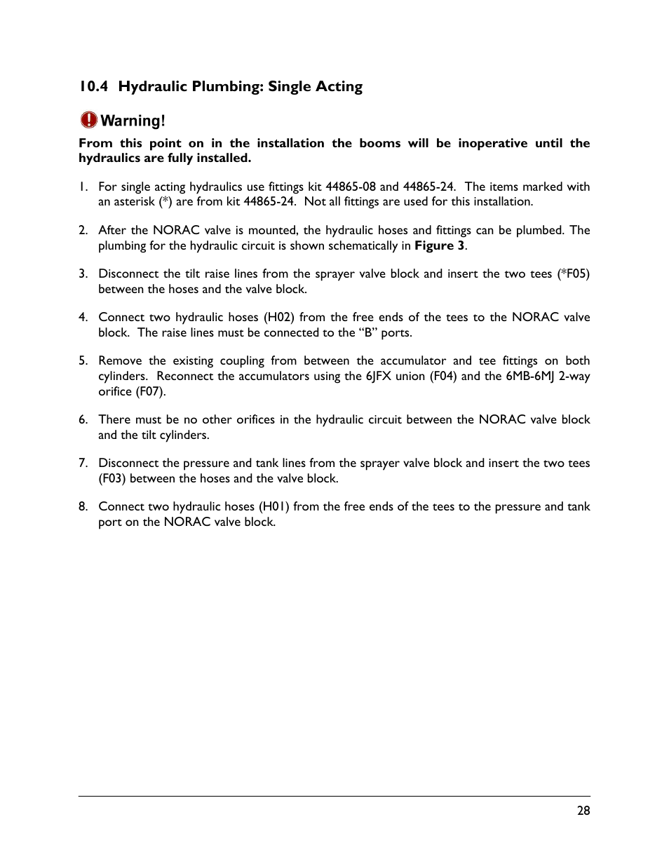 4 hydraulic plumbing: single acting | NORAC UC5-BC-FC02 User Manual | Page 31 / 40