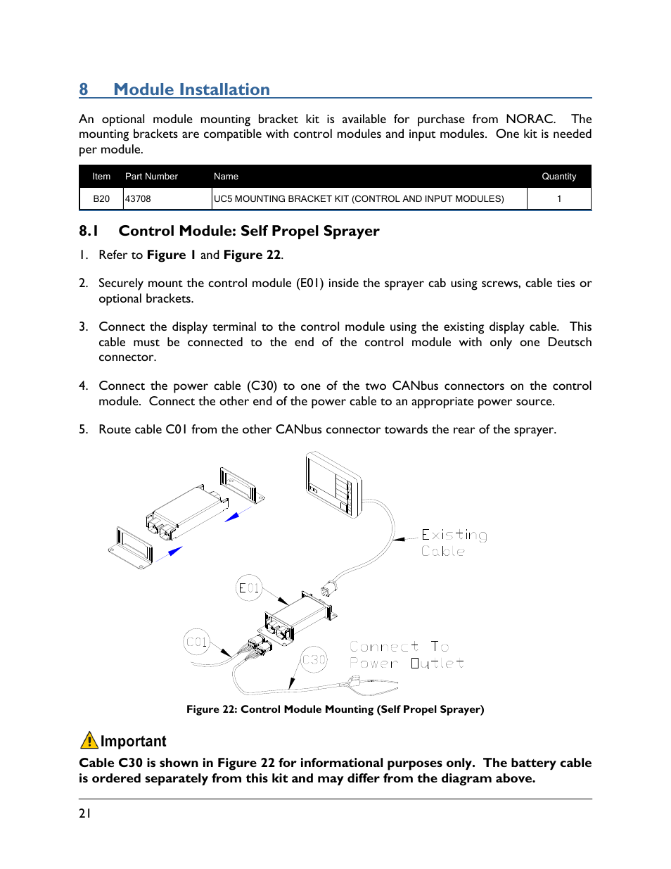 8 module installation, 1 control module: self propel sprayer | NORAC UC5-BC-GN01 User Manual | Page 24 / 39