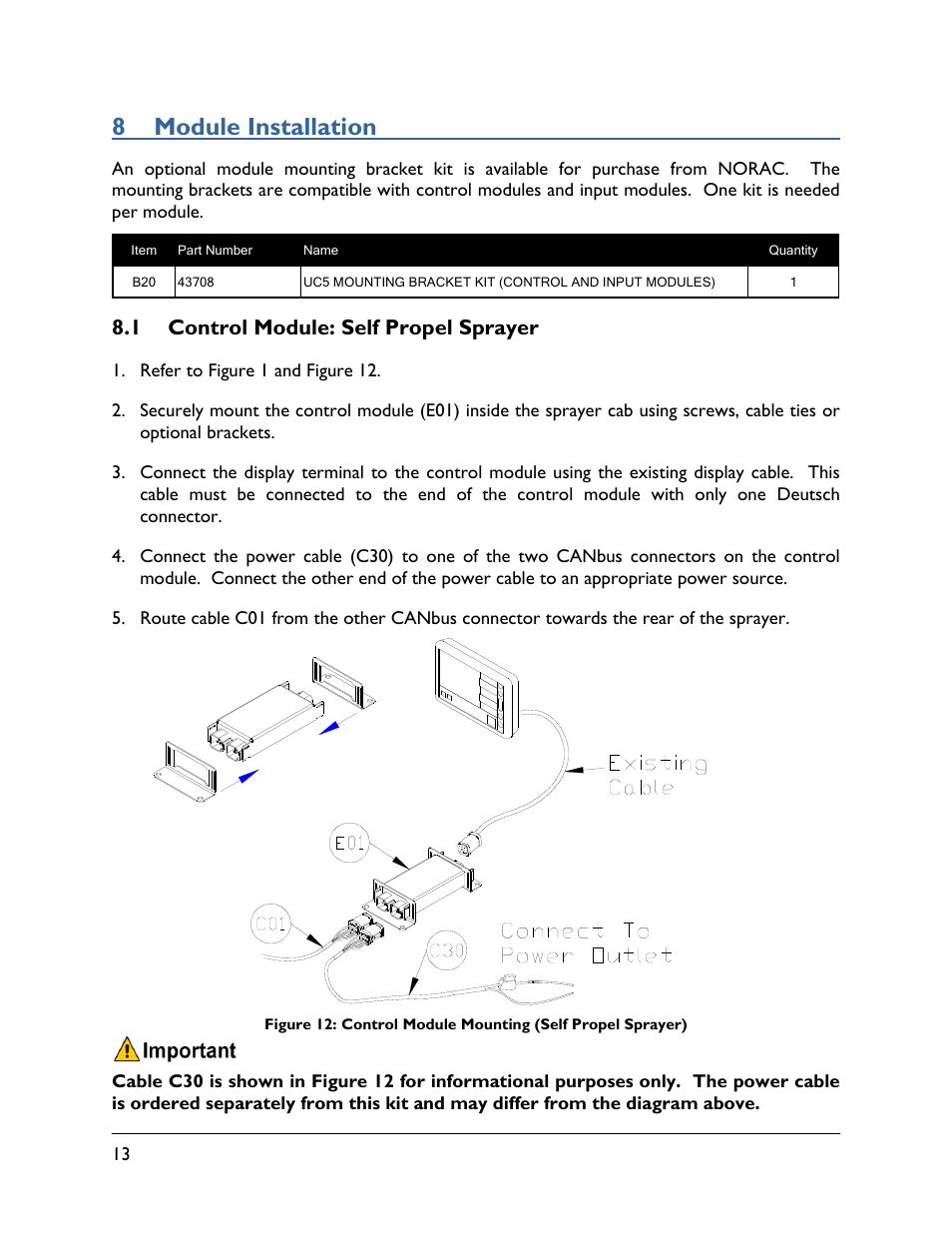 8 module installation, 1 control module: self propel sprayer | NORAC UC5-BC-GN05 User Manual | Page 16 / 23