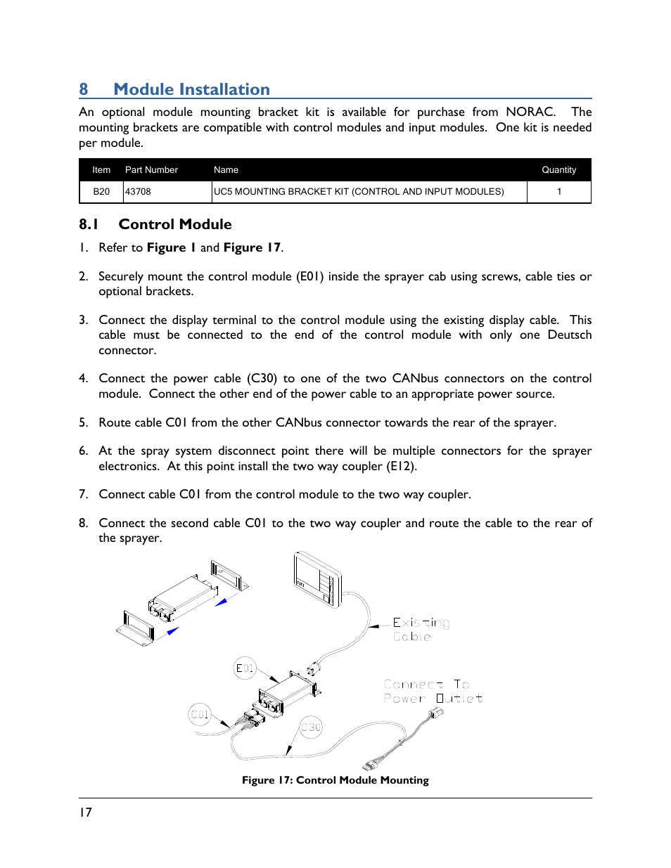 8 module installation, 1 control module | NORAC UC5-BC-GV01 User Manual | Page 20 / 35