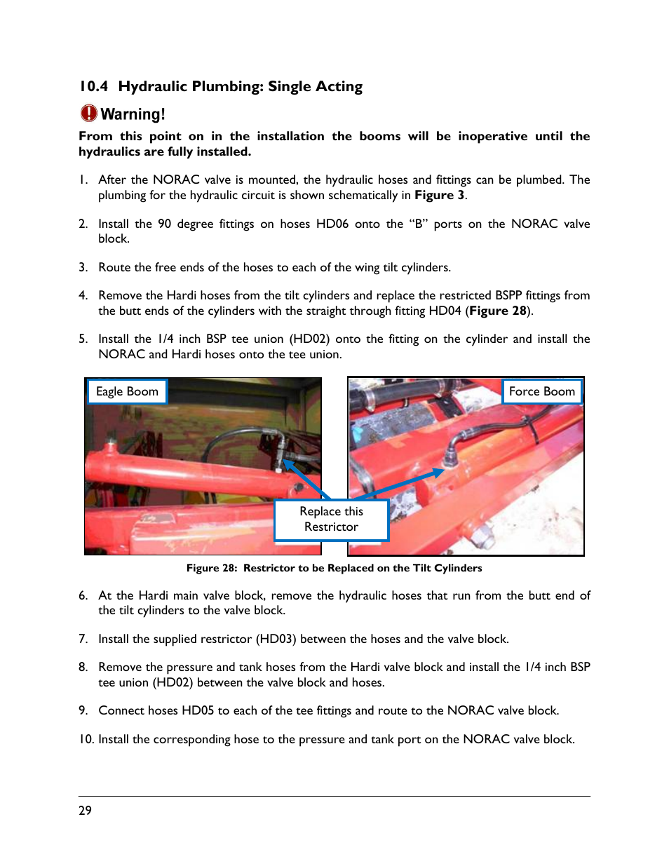 4 hydraulic plumbing: single acting | NORAC UC5-BC-HD03 User Manual | Page 32 / 41