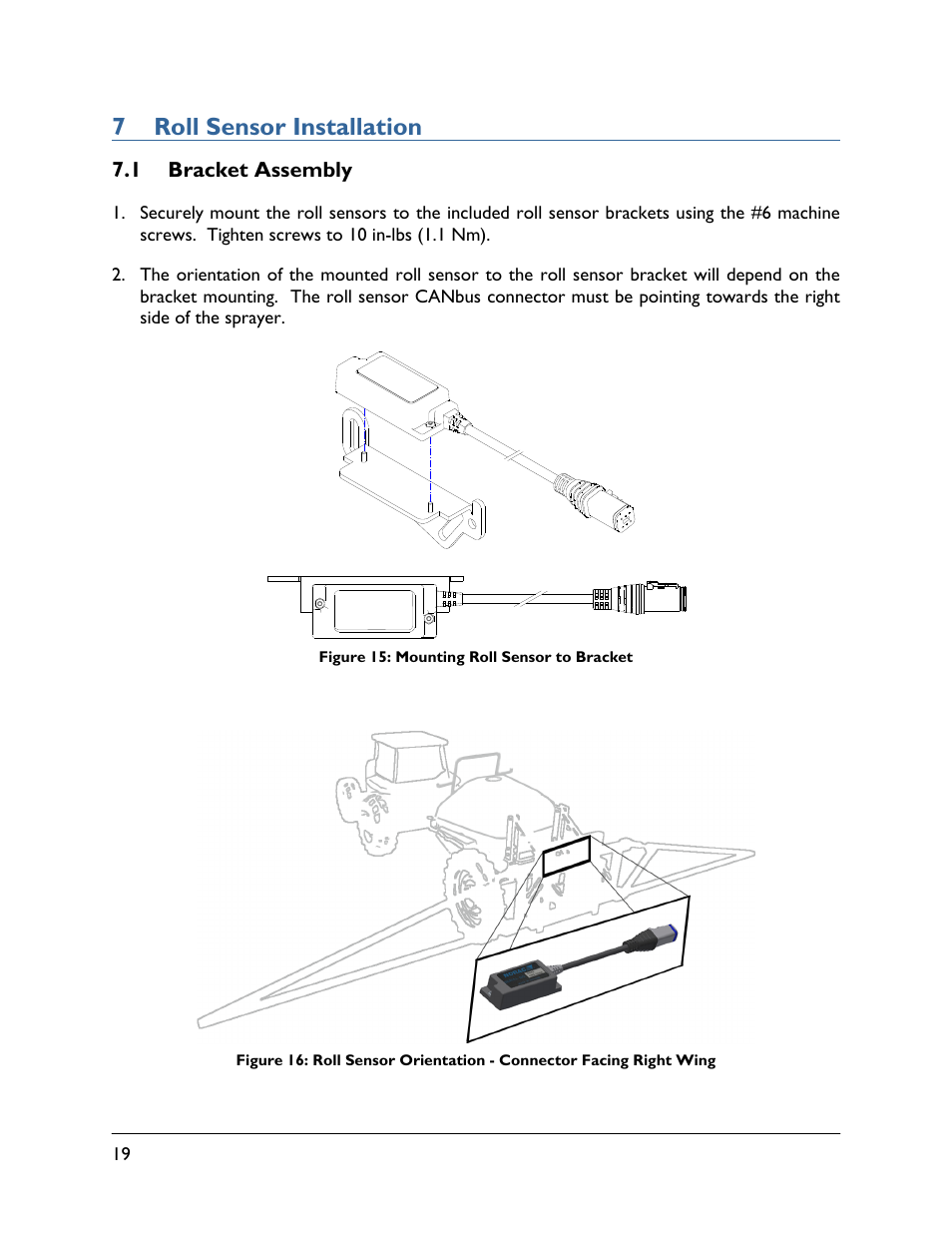 7 roll sensor installation, 1 bracket assembly | NORAC UC5-BC-HD06 User Manual | Page 22 / 44