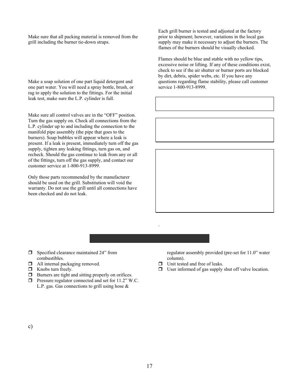 Installer final checklist | Charmglow GRILL 720-0230 User Manual | Page 19 / 33