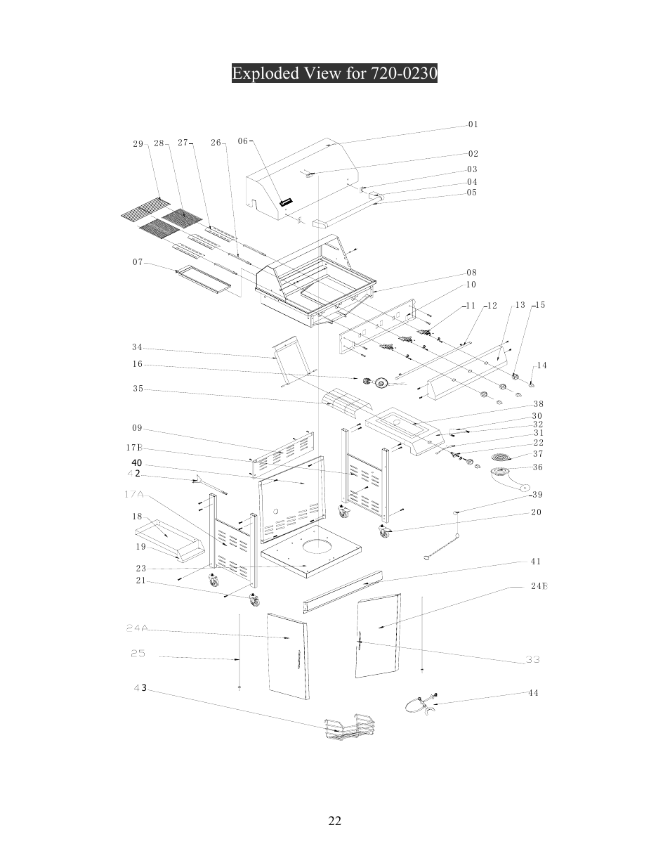 Exploded view for 720-0230 | Charmglow GRILL 720-0230 User Manual | Page 24 / 33