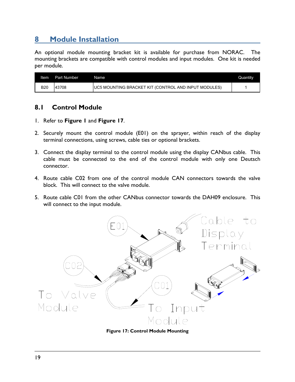 8 module installation, 1 control module | NORAC UC5-BC-HD08 User Manual | Page 22 / 38