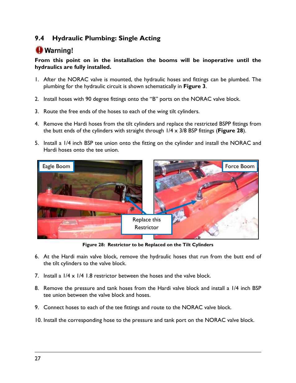 4 hydraulic plumbing: single acting | NORAC UC5-BC-HD08 User Manual | Page 30 / 38