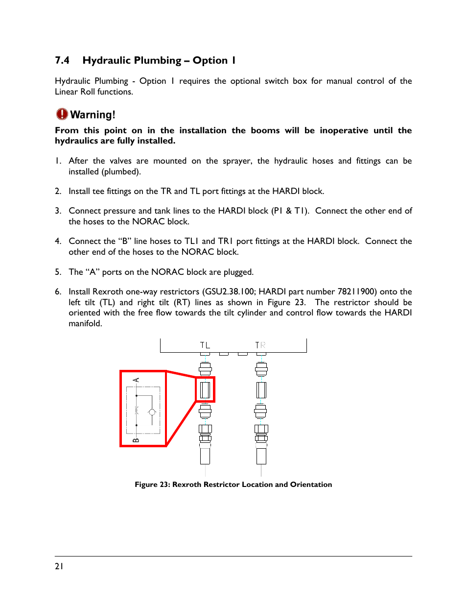 4 hydraulic plumbing – option 1 | NORAC UC5-BC-HD08A User Manual | Page 24 / 37