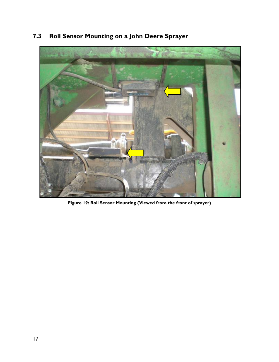 3 roll sensor mounting on a john deere sprayer | NORAC UC5-BC-JD06 User Manual | Page 20 / 40