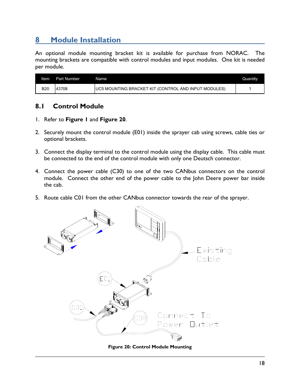 8 module installation, 1 control module | NORAC UC5-BC-JD06 User Manual | Page 21 / 40