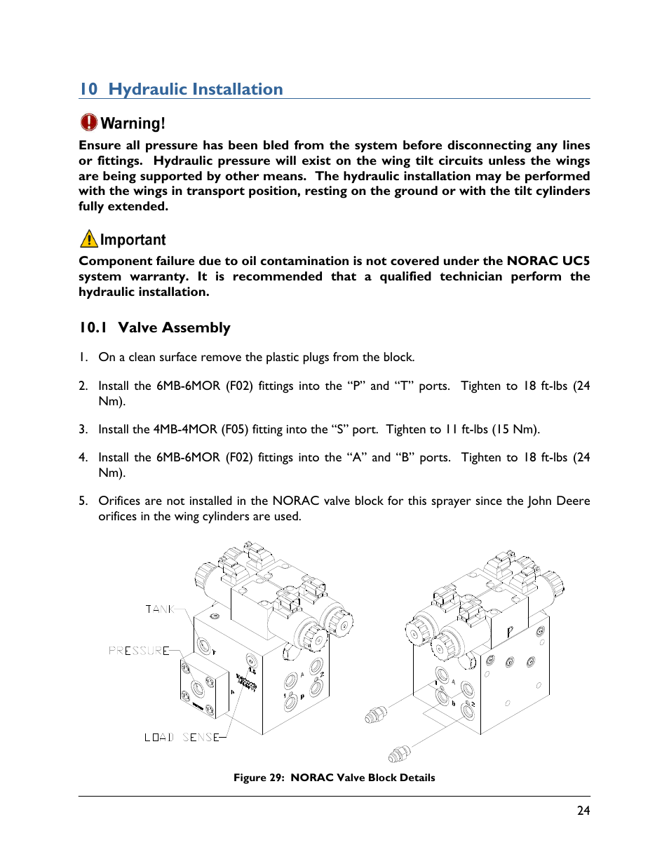 10 hydraulic installation, 1 valve assembly | NORAC UC5-BC-JD06 User Manual | Page 27 / 40