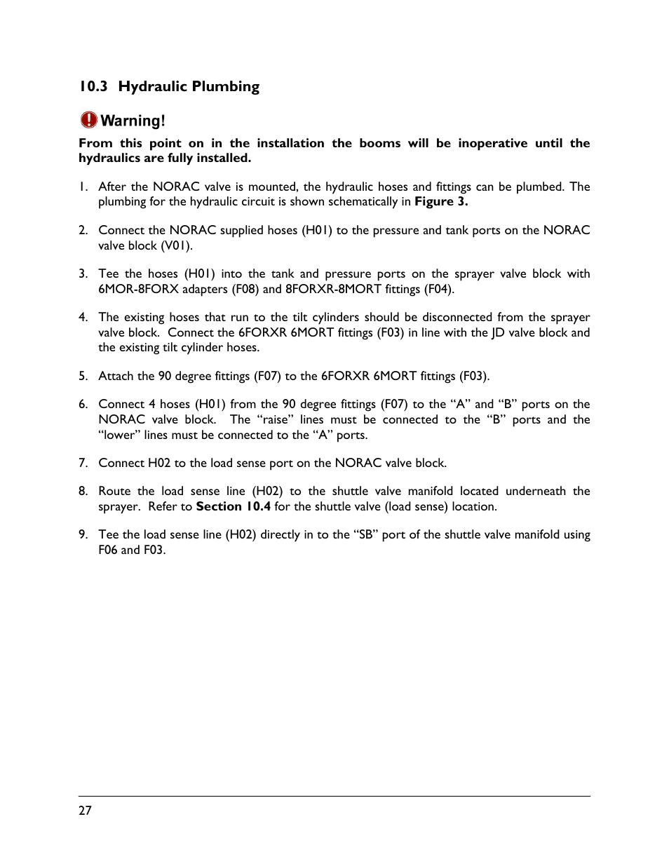 3 hydraulic plumbing | NORAC UC5-BC-JD06 User Manual | Page 30 / 40