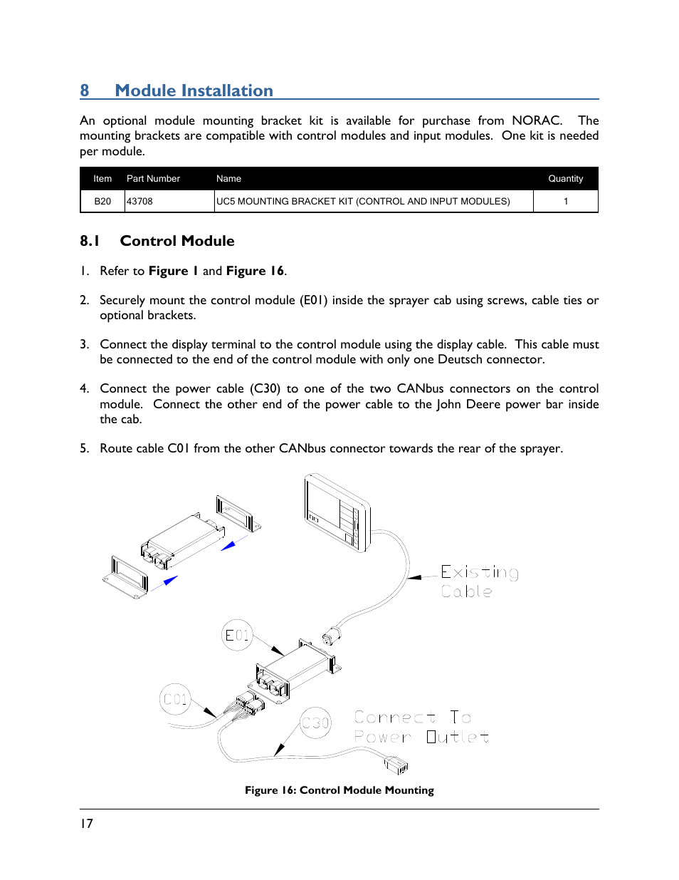 8 module installation, 1 control module | NORAC UC5-BC-JD07 User Manual | Page 20 / 40