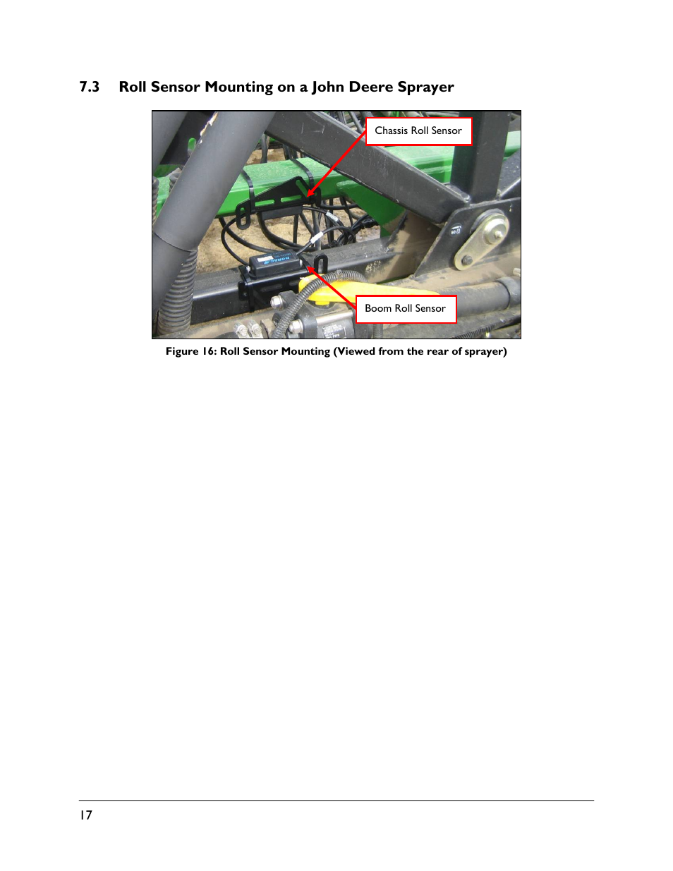 3 roll sensor mounting on a john deere sprayer | NORAC UC5-BC-JD08 User Manual | Page 20 / 38