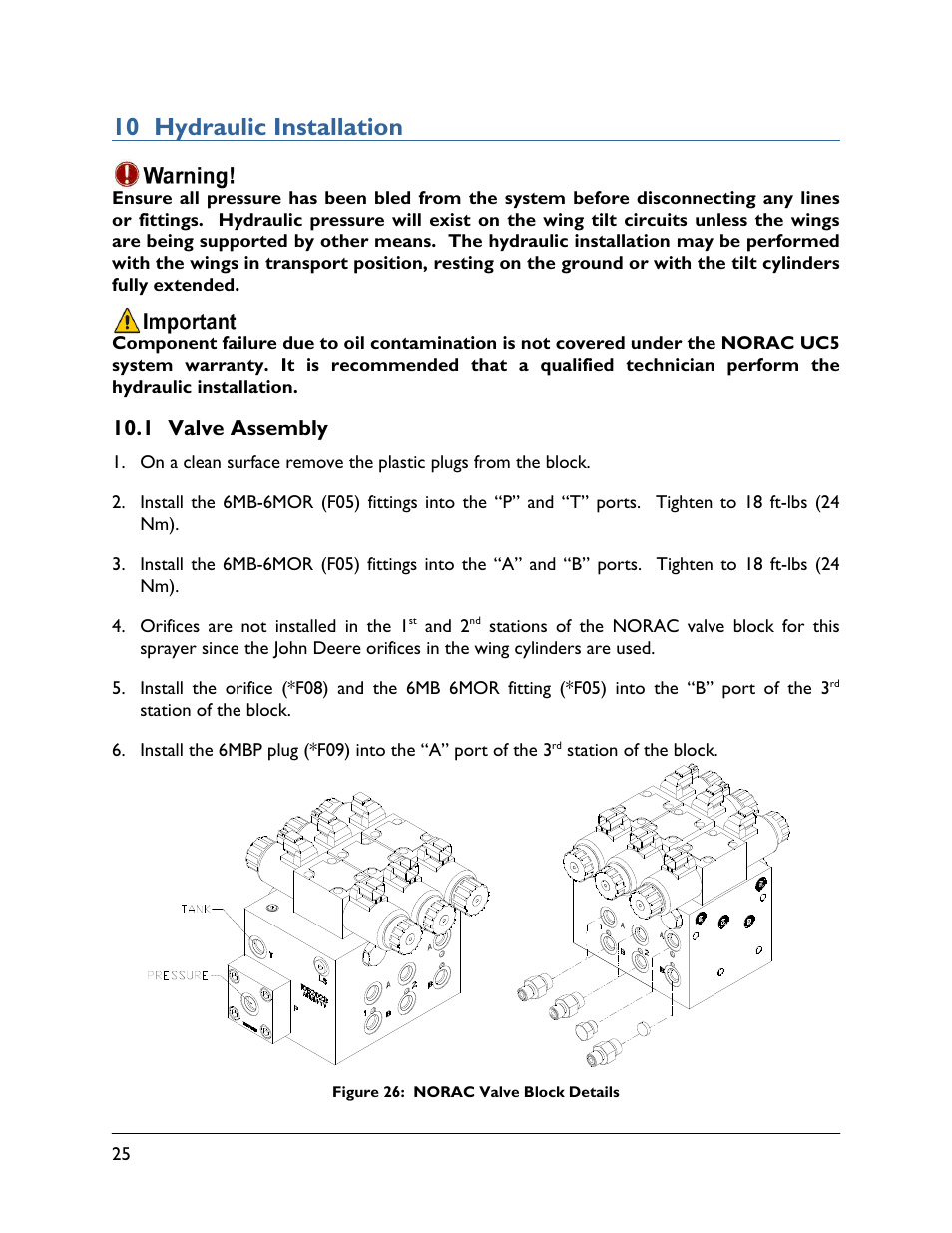 10 hydraulic installation, 1 valve assembly | NORAC UC5-BC-JD08 User Manual | Page 28 / 38