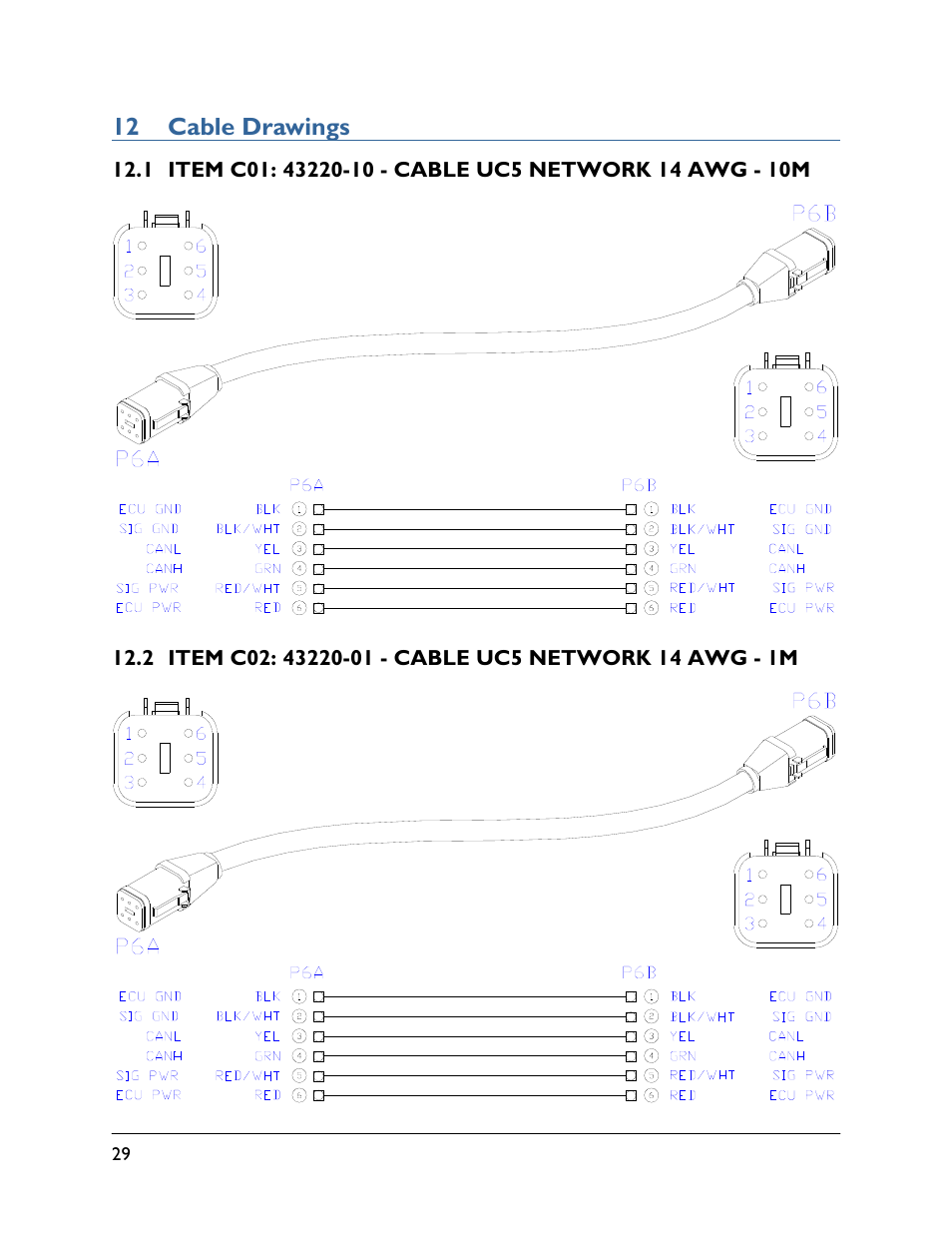 12 cable drawings, 1 item c01: 43220-10, 2 item c02: 43220-01 | NORAC UC5-BC-JD08 User Manual | Page 32 / 38