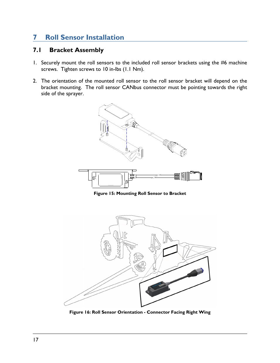 7 roll sensor installation, 1 bracket assembly | NORAC UC5-BC-JD10 User Manual | Page 20 / 39