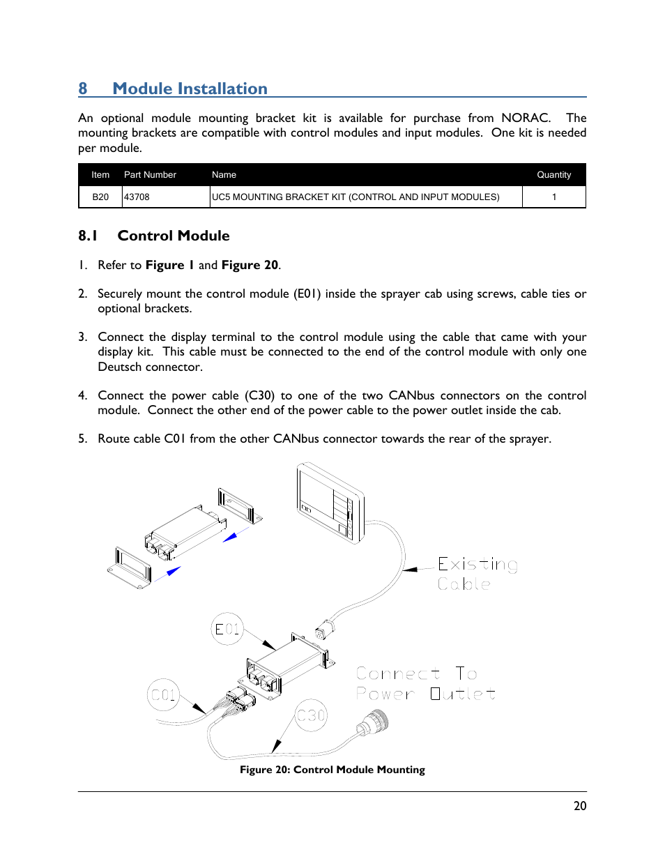 8 module installation, 1 control module | NORAC UC5-BC-JD11 User Manual | Page 23 / 39