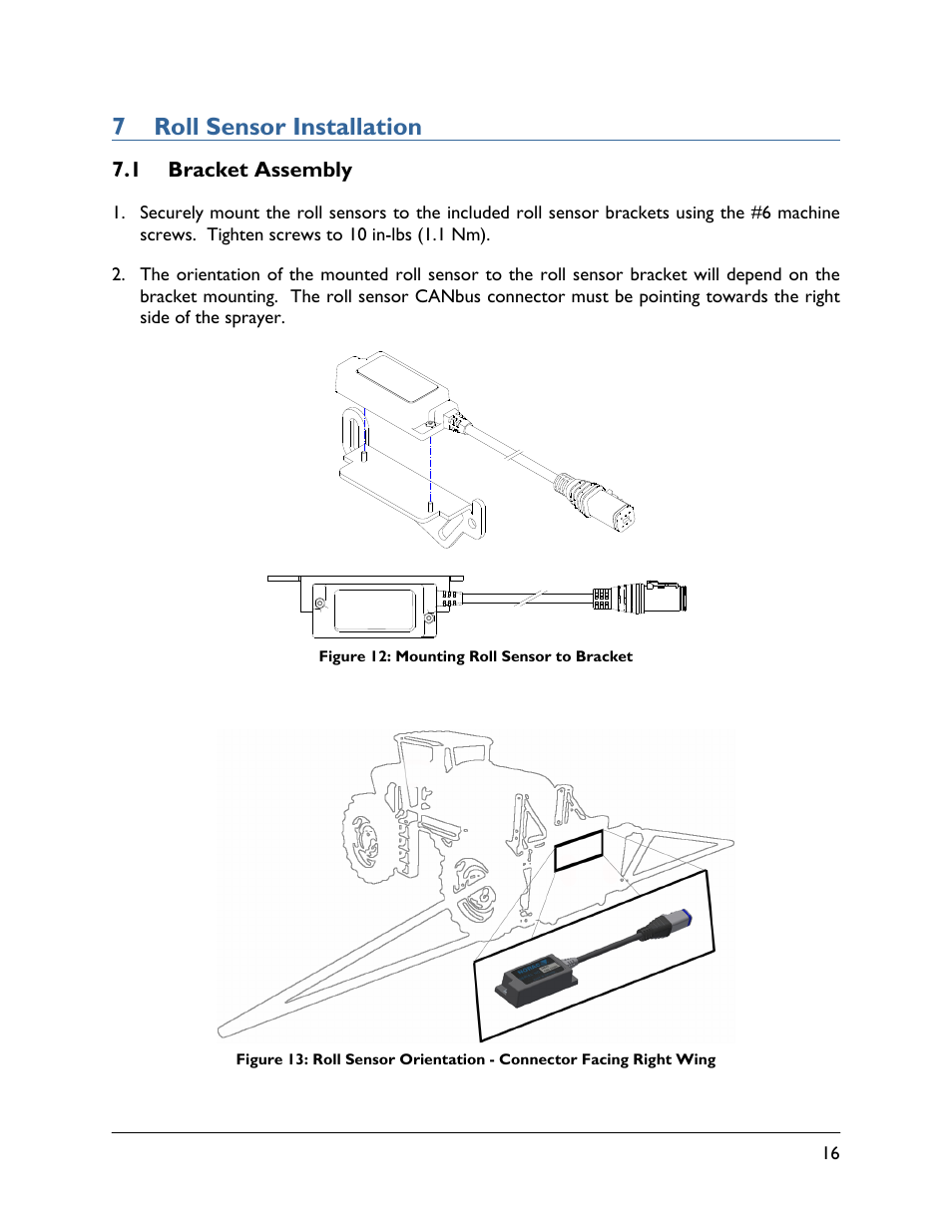 7 roll sensor installation, 1 bracket assembly | NORAC UC5-BC-JD12 User Manual | Page 19 / 44