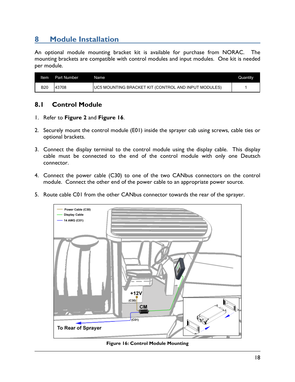 8 module installation, 1 control module | NORAC UC5-BC-MC01 User Manual | Page 21 / 36