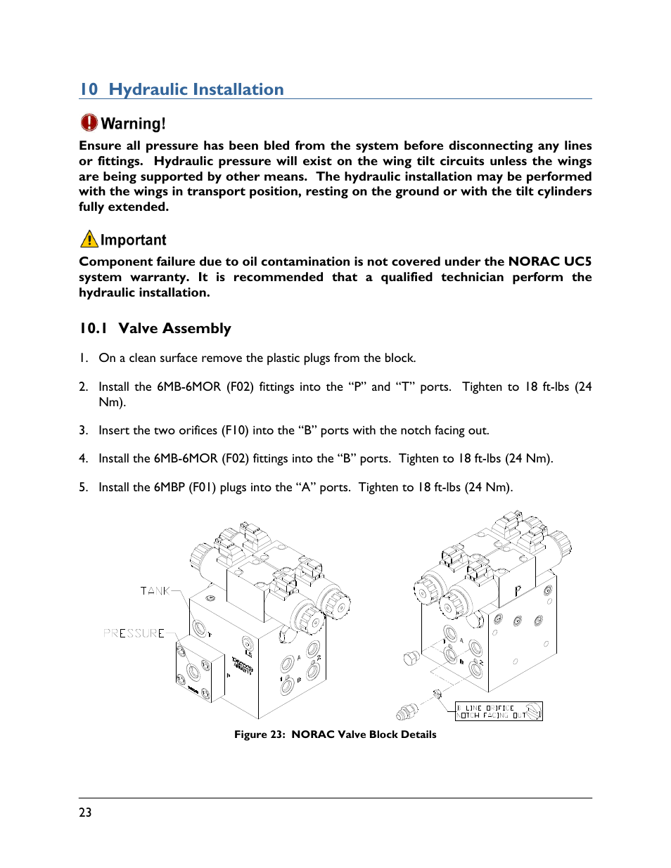 10 hydraulic installation, 1 valve assembly | NORAC UC5-BC-MC01 User Manual | Page 26 / 36