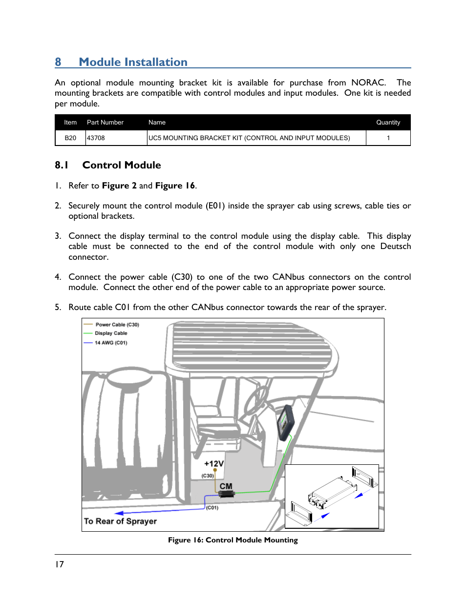 8 module installation, 1 control module | NORAC UC5-BC-MC02 User Manual | Page 20 / 35