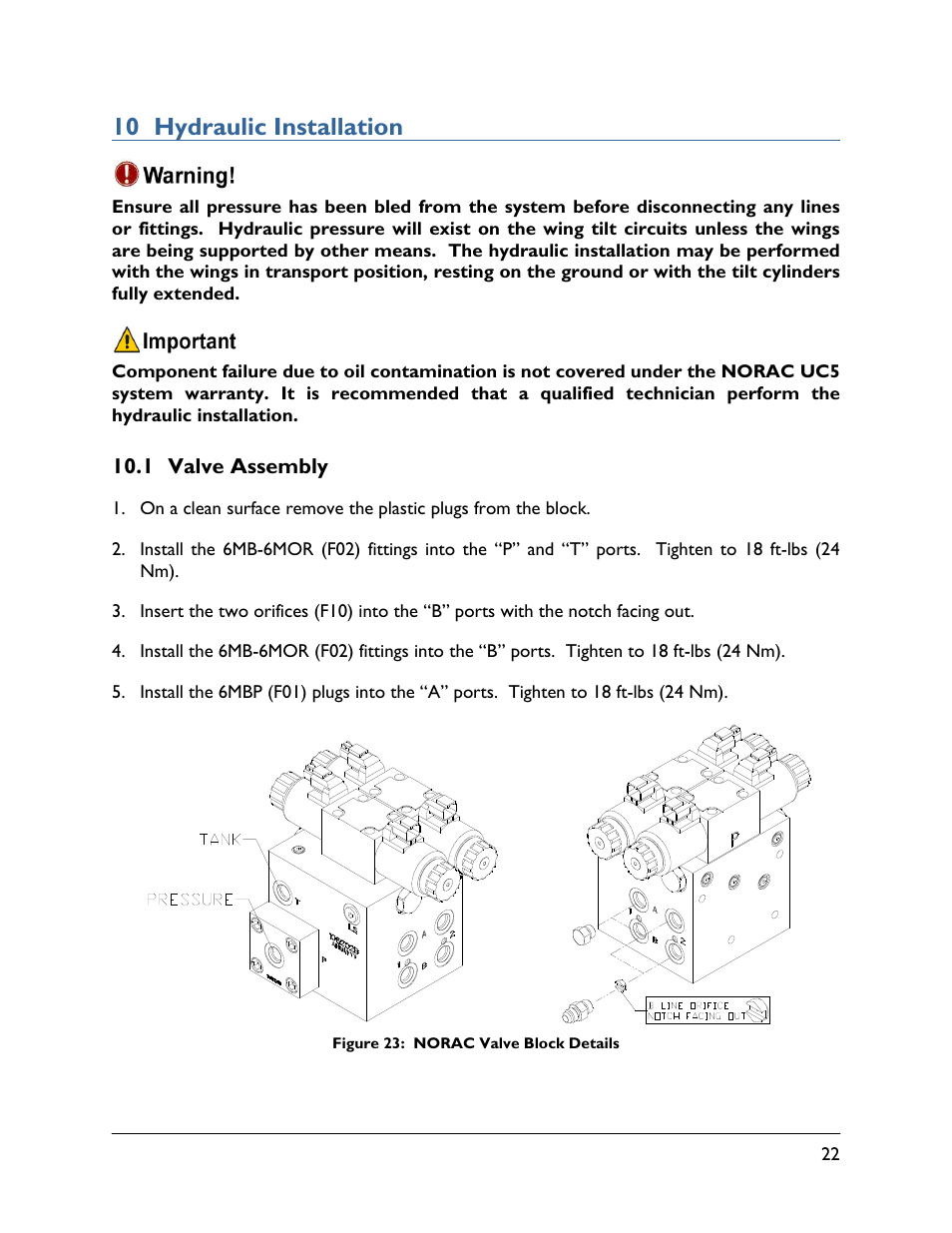 10 hydraulic installation, 1 valve assembly | NORAC UC5-BC-MC02 User Manual | Page 25 / 35