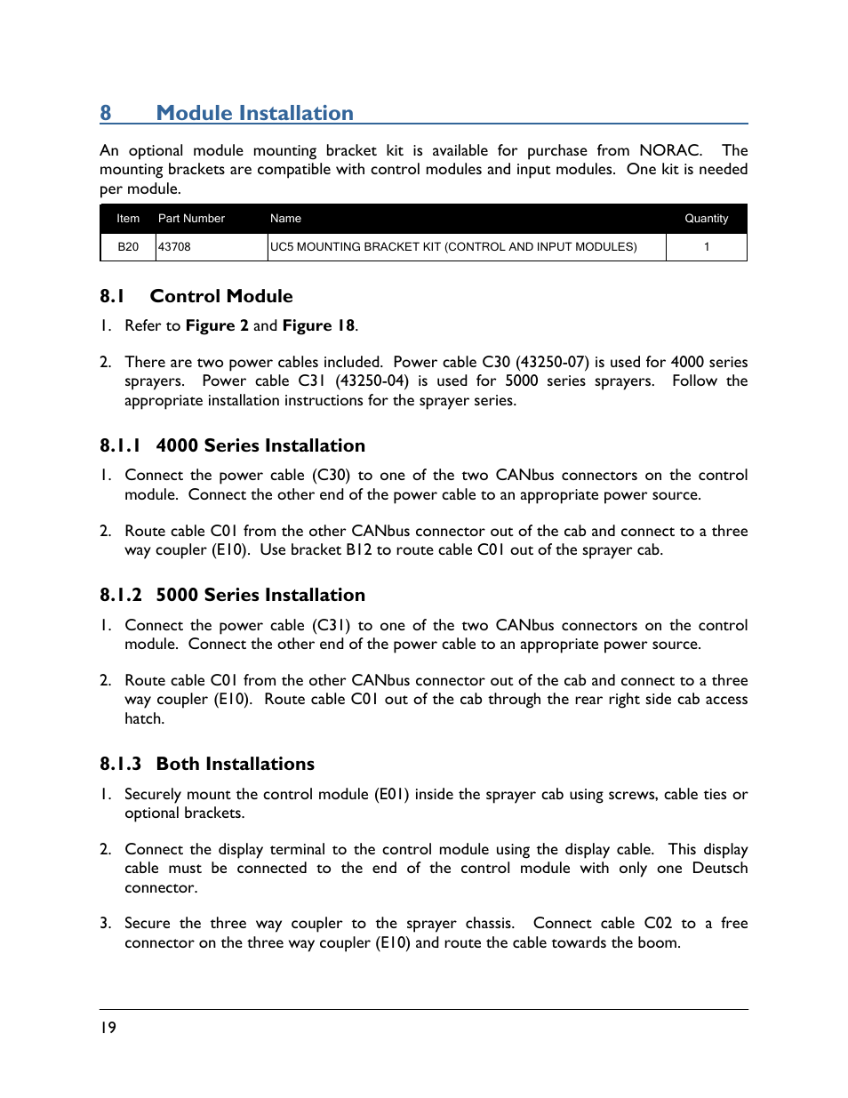 8 module installation, 1 control module, 1 4000 series installation | 2 5000 series installation, 3 both installations, 8module installation | NORAC UC5-BC-NT04 User Manual | Page 22 / 41