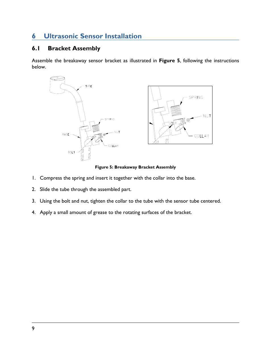 6 ultrasonic sensor installation, 1 bracket assembly | NORAC UC5-BC-RB01 User Manual | Page 12 / 34
