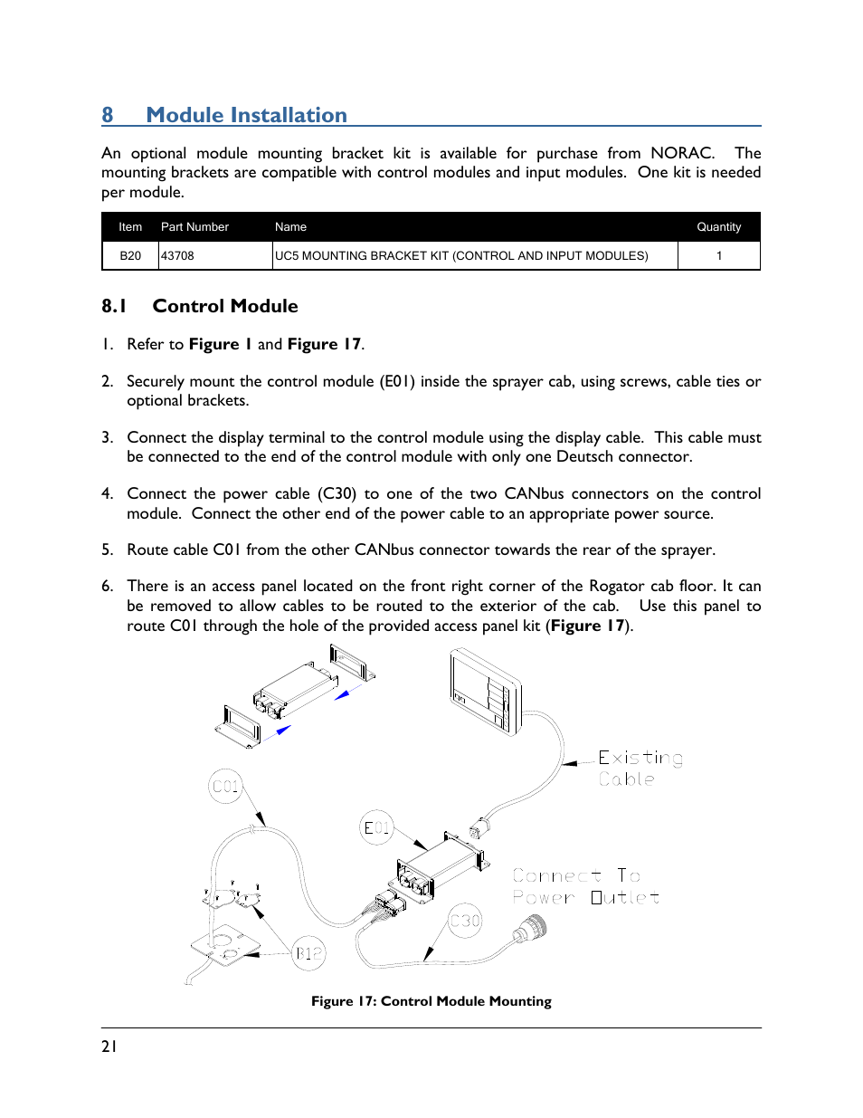 8 module installation, 1 control module | NORAC UC5-BC-RG06 User Manual | Page 24 / 44