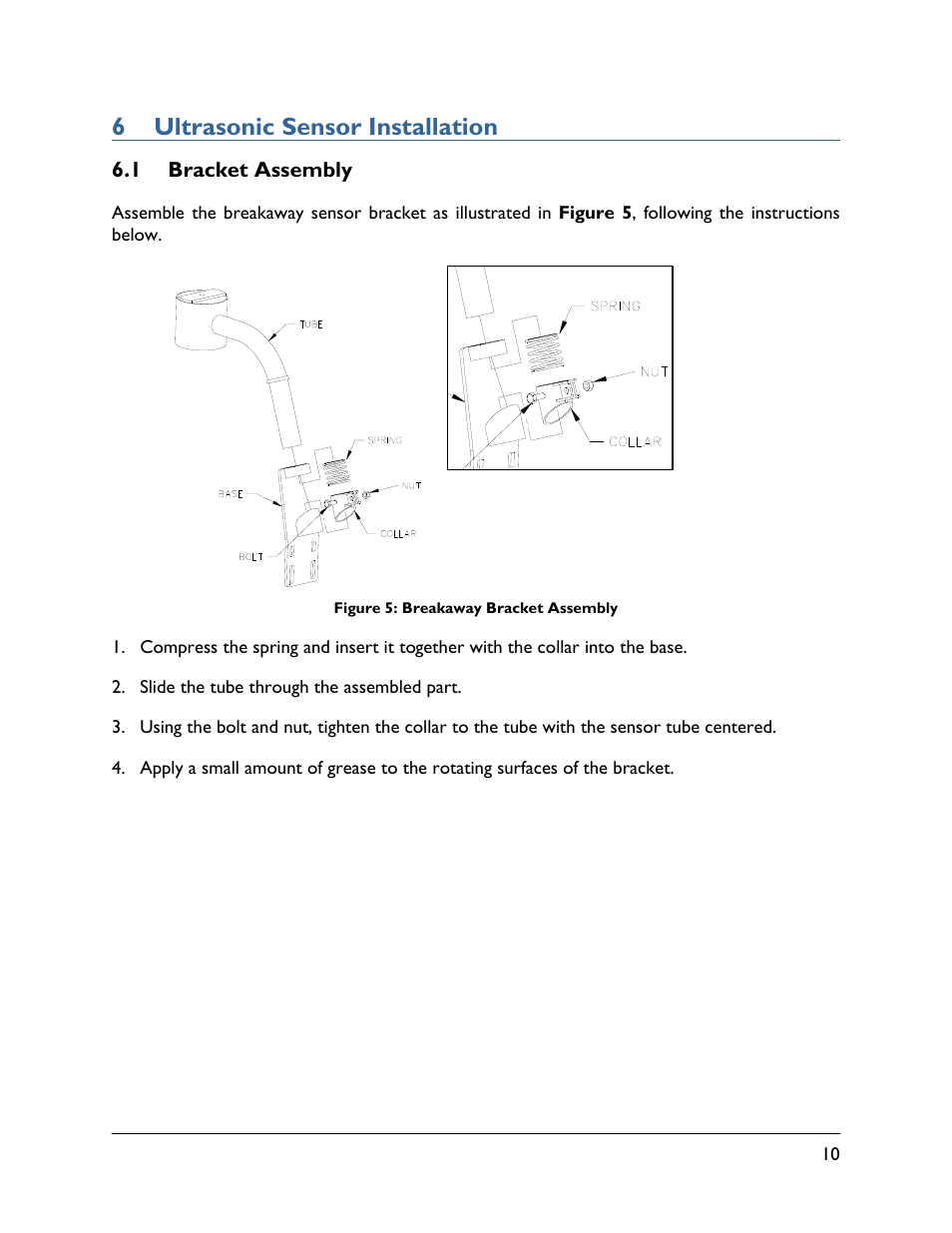 6 ultrasonic sensor installation, 1 bracket assembly | NORAC UC5-BC-RG07 User Manual | Page 13 / 36