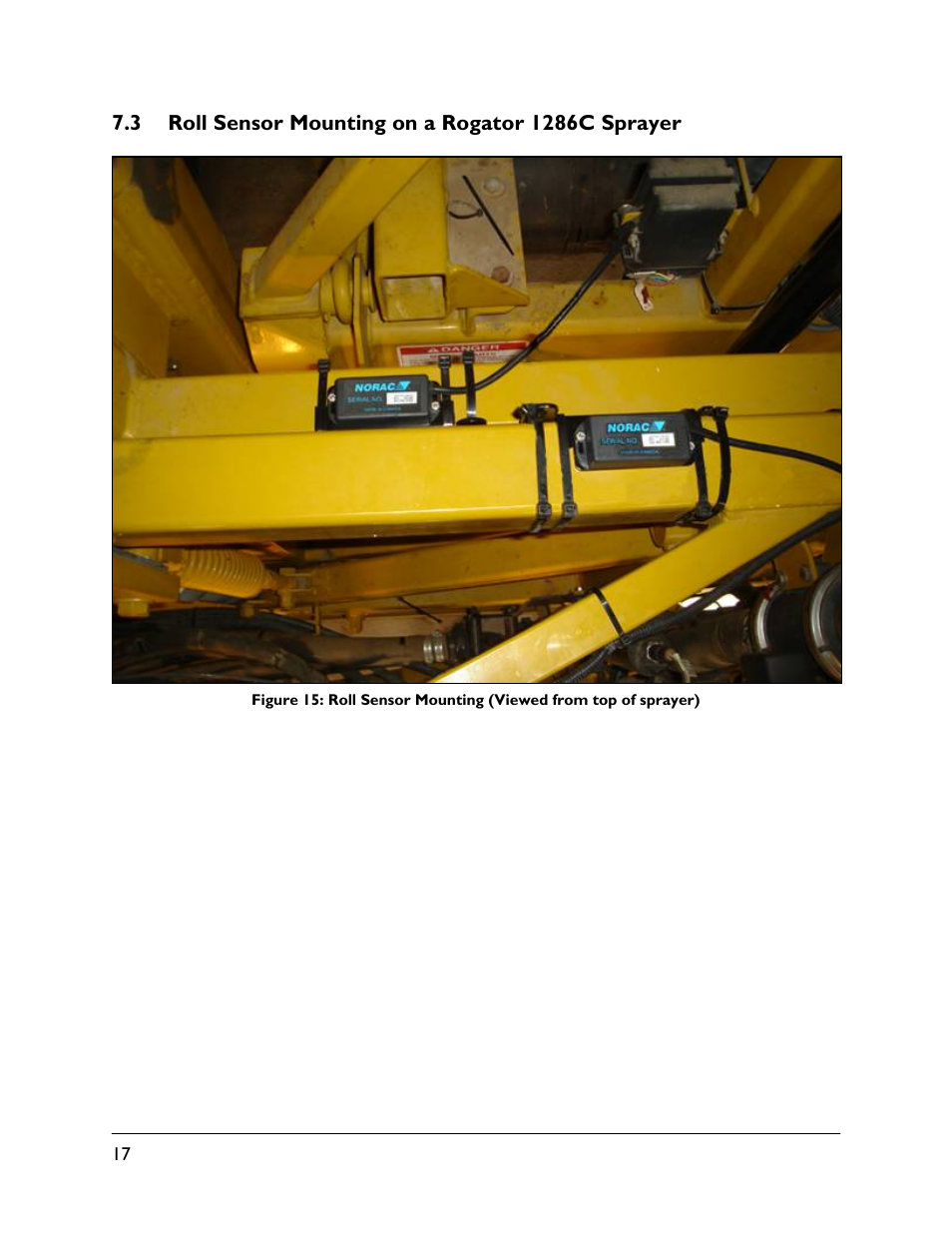 3 roll sensor mounting on a rogator 1286c sprayer | NORAC UC5-BC-RG07 User Manual | Page 20 / 36