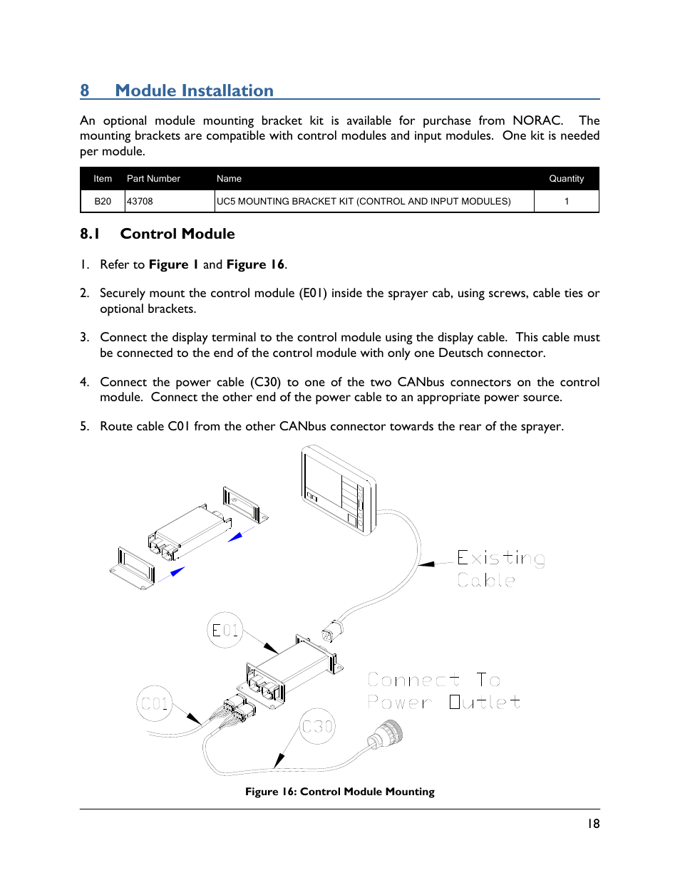 8 module installation, 1 control module | NORAC UC5-BC-RG07 User Manual | Page 21 / 36